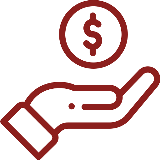 Rød hånd med mønt - ikon til prisgaranti